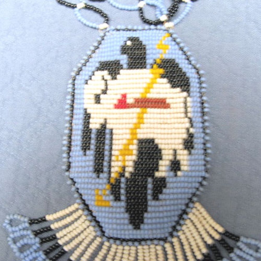 THUNDERBIRD NECKLACE, AMULET SEED BEADS, VINTAGE NATIVE AMERICAN ART - Picture 3 of 4